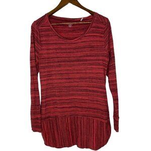 Toad&Co Red Striped Casual Tunic Shirt – Women’s L, Long Sleeve Round Neck Top